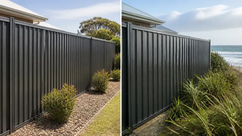 Coastal exposure comparison for Colorbond-style steel fencing