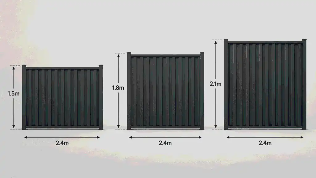 standard Colorbond fence height comparison from 1.2m to 2.1m