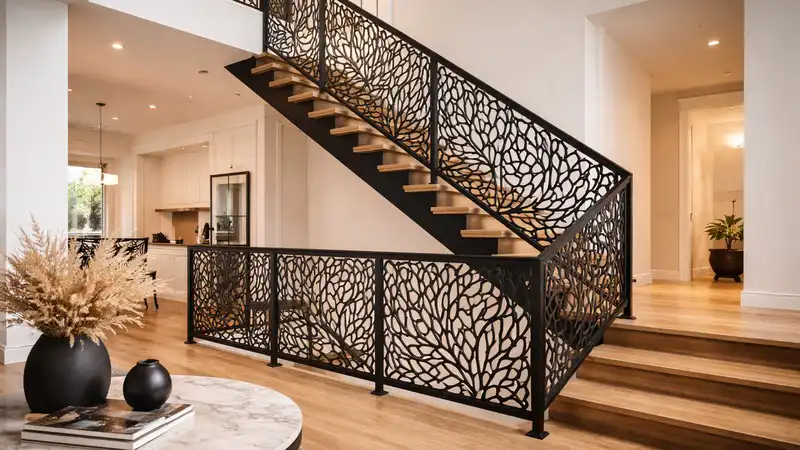 Laser cut aluminum screen panels for architectural privacy and decoration