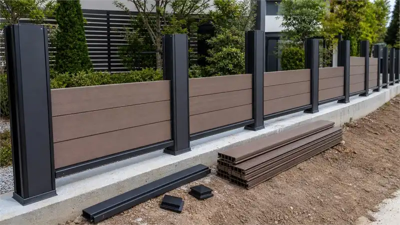 WPC horizontal fence alignment checked with a laser level