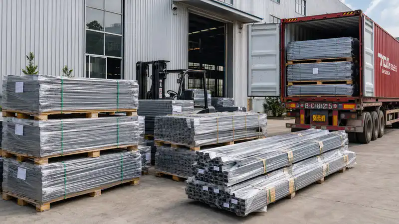 Bulk Colorbond-style fence panels and gates ready for export from JZH Fence