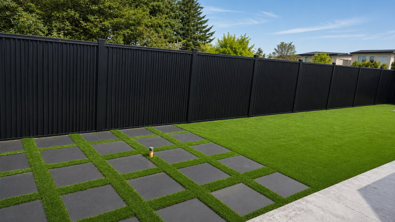 Colorbond fence panels installed for a modern residential and commercial boundary project