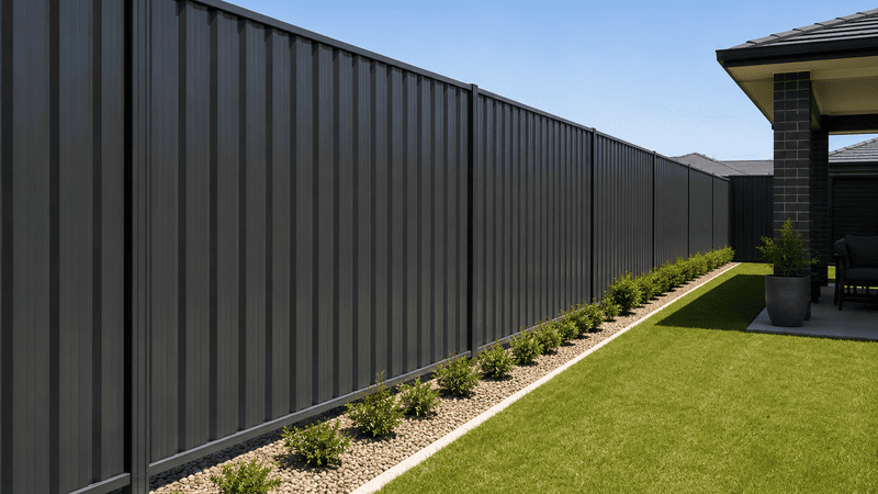 standard solid Colorbond-style steel fence panels for privacy boundary fencing