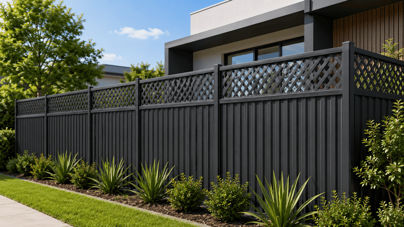 lattice topper Colorbond-style steel fence for privacy and decorative height