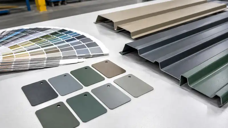 Physical colour samples and RAL matching for colorbond-style steel fence production