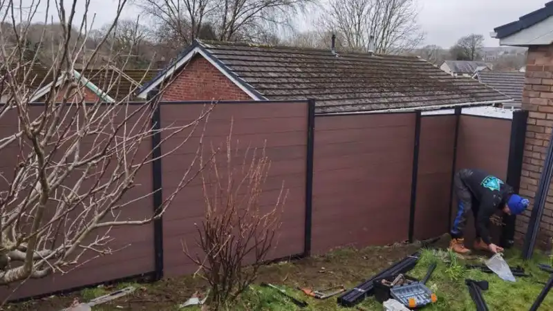 London winter installation showing composite fencing system with composite fence panels and aluminium posts in cold climate