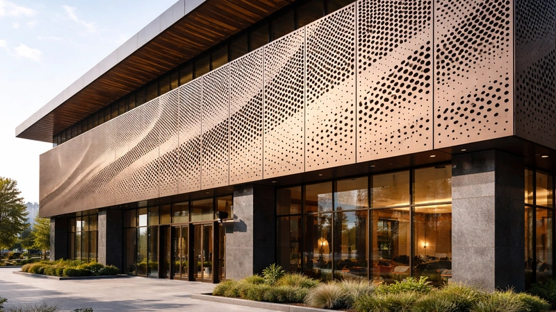 Custom laser cut panels for commercial façade screen and outdoor divider