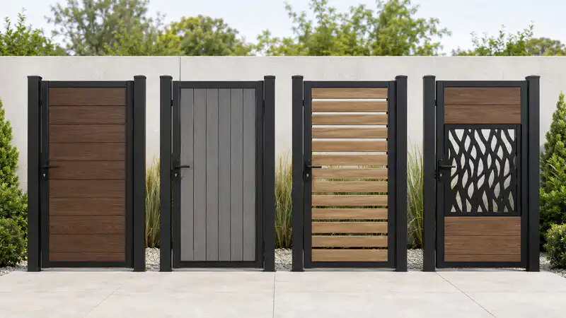 Horizontal, vertical, semi-privacy and decorative composite garden gate designs