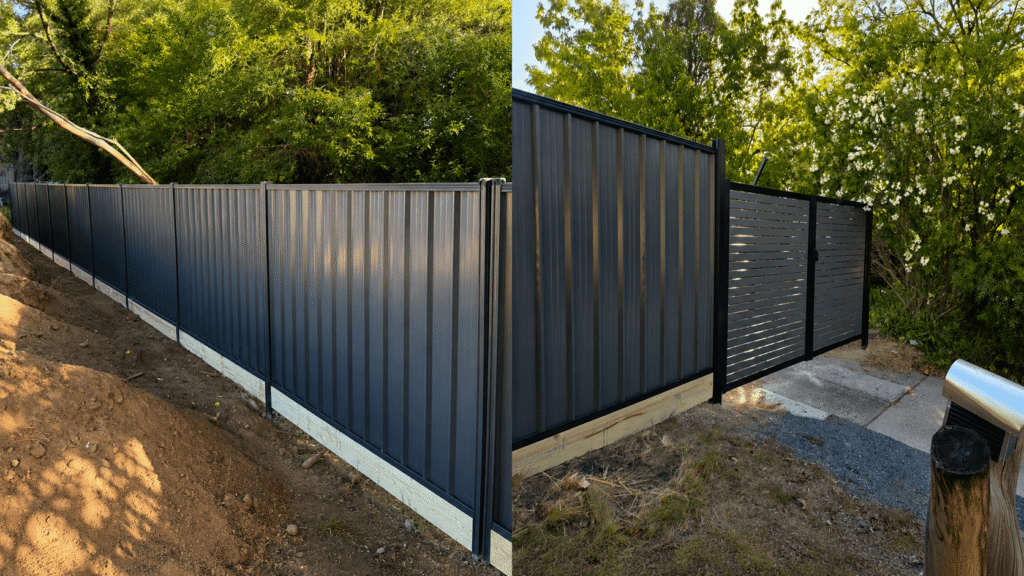 Colorbond-style steel fence project for B2B fencing supply with panels posts gates and accessories