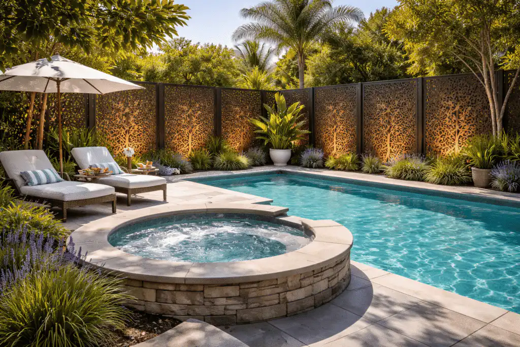 laser cut screen fencing for luxury swimming pool projects