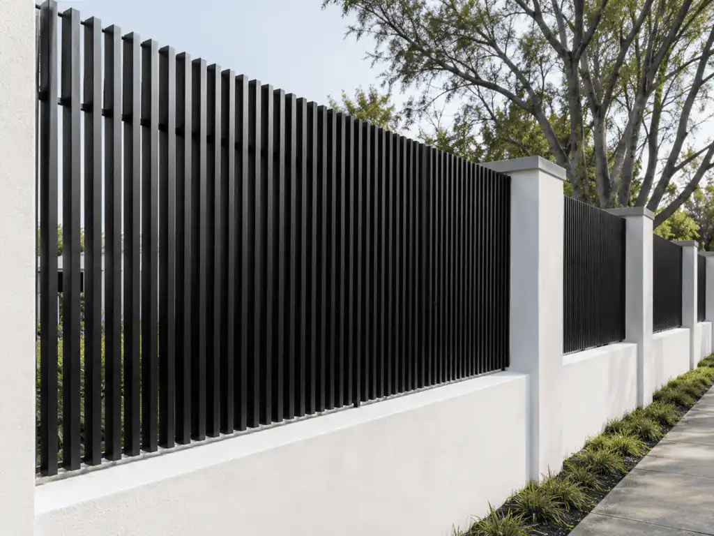 Vertical aluminium blade fence for residential boundaries, weather-resistant and modern style