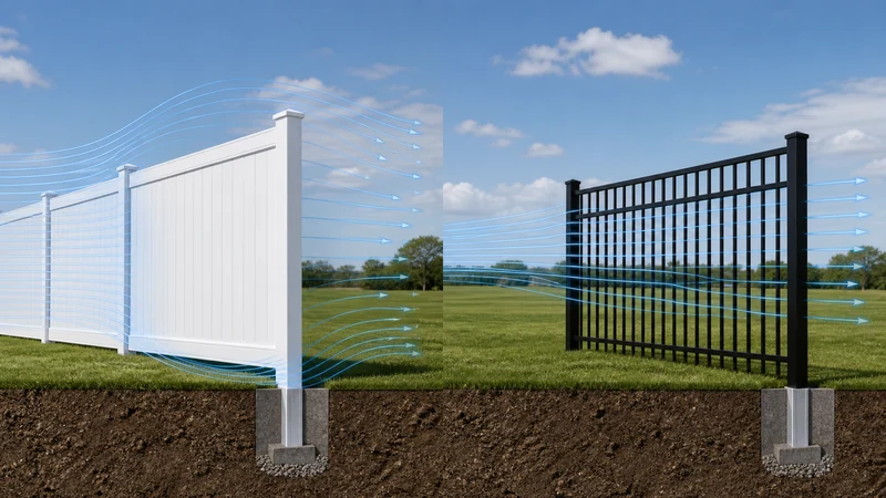 Wind exposure comparison between solid vinyl fencing and open aluminum fencing